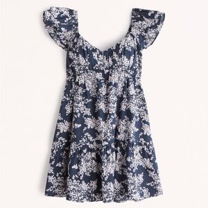 Abercrombie Ruched Flutter Sleeve Mini Dress - Navy Floral